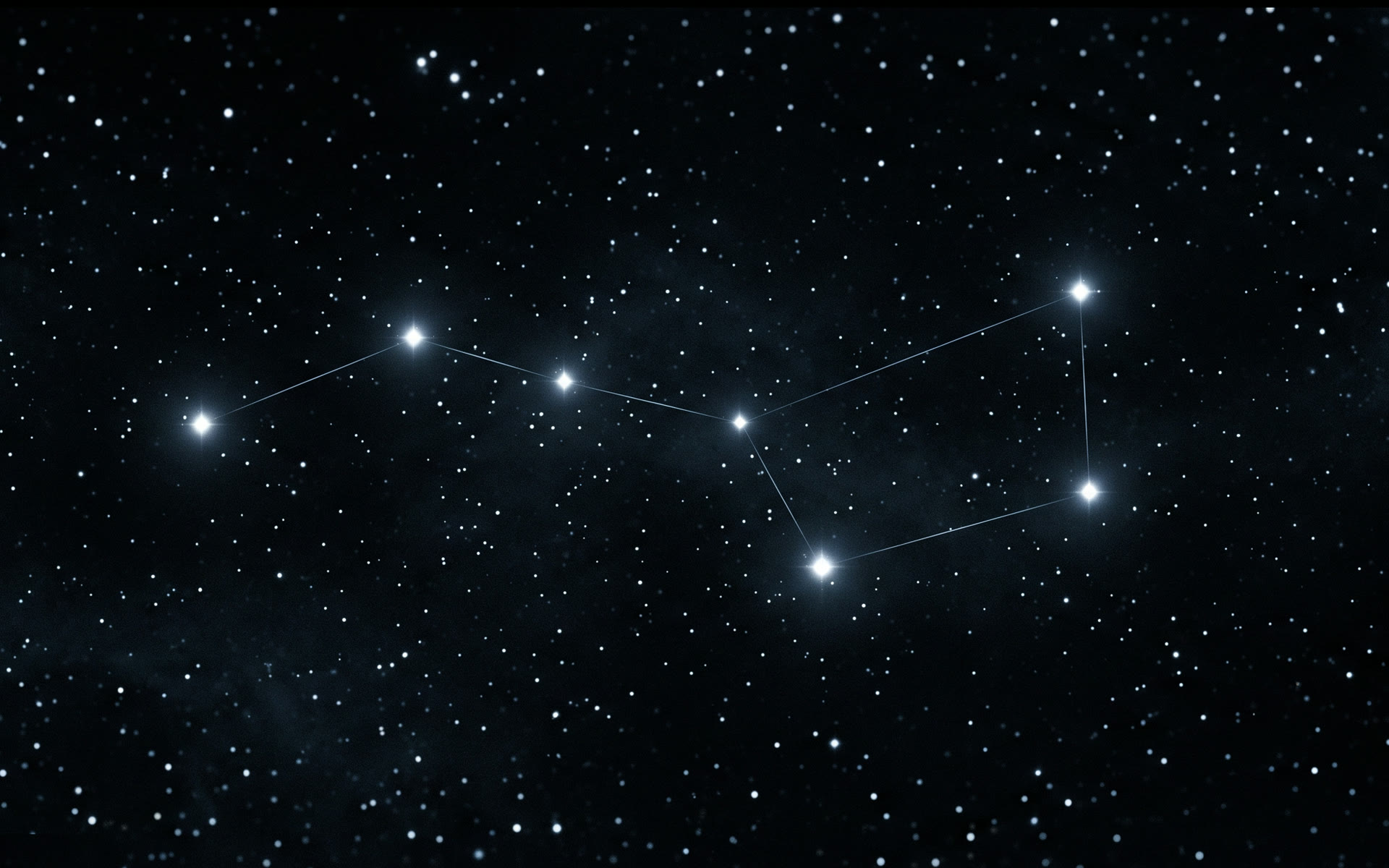 A constellation of bright stars joined by faint lines of light in deep space